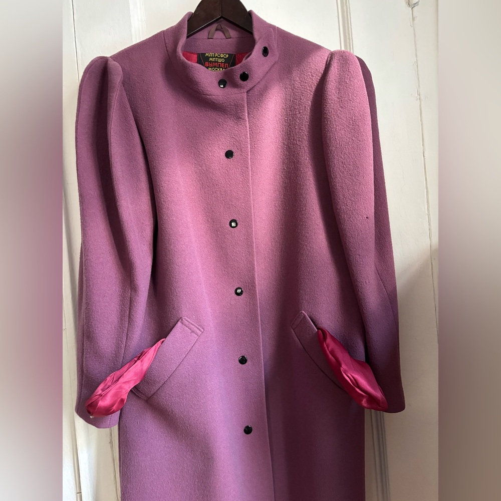 Women's Mauve Pea Coat with Puffed Structured Shoulder - Picture 8 of 14